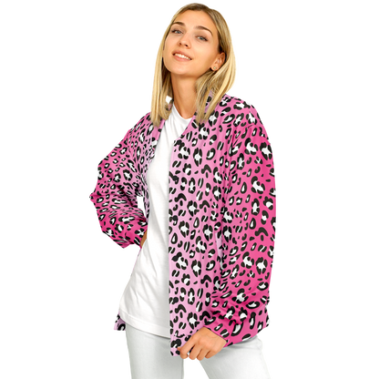 Baseball Jacket in Pink, Black & White Leopard Pattern