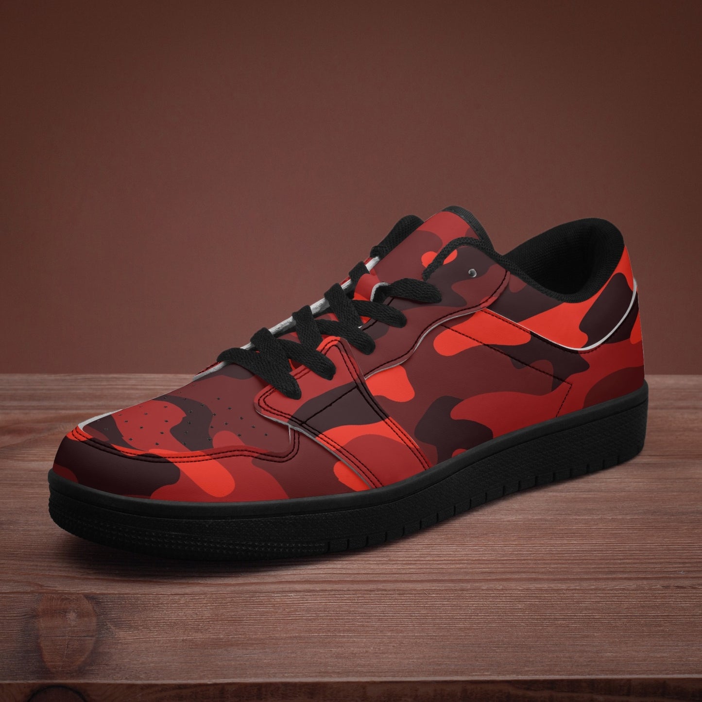 Camo Sneakers | Red Low-Top Leather Camouflage Shoes