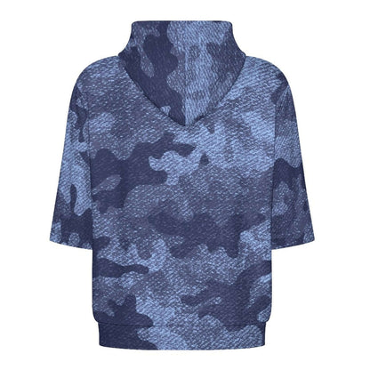 Short Sleeve Hoodie | Denim Blue Camouflage