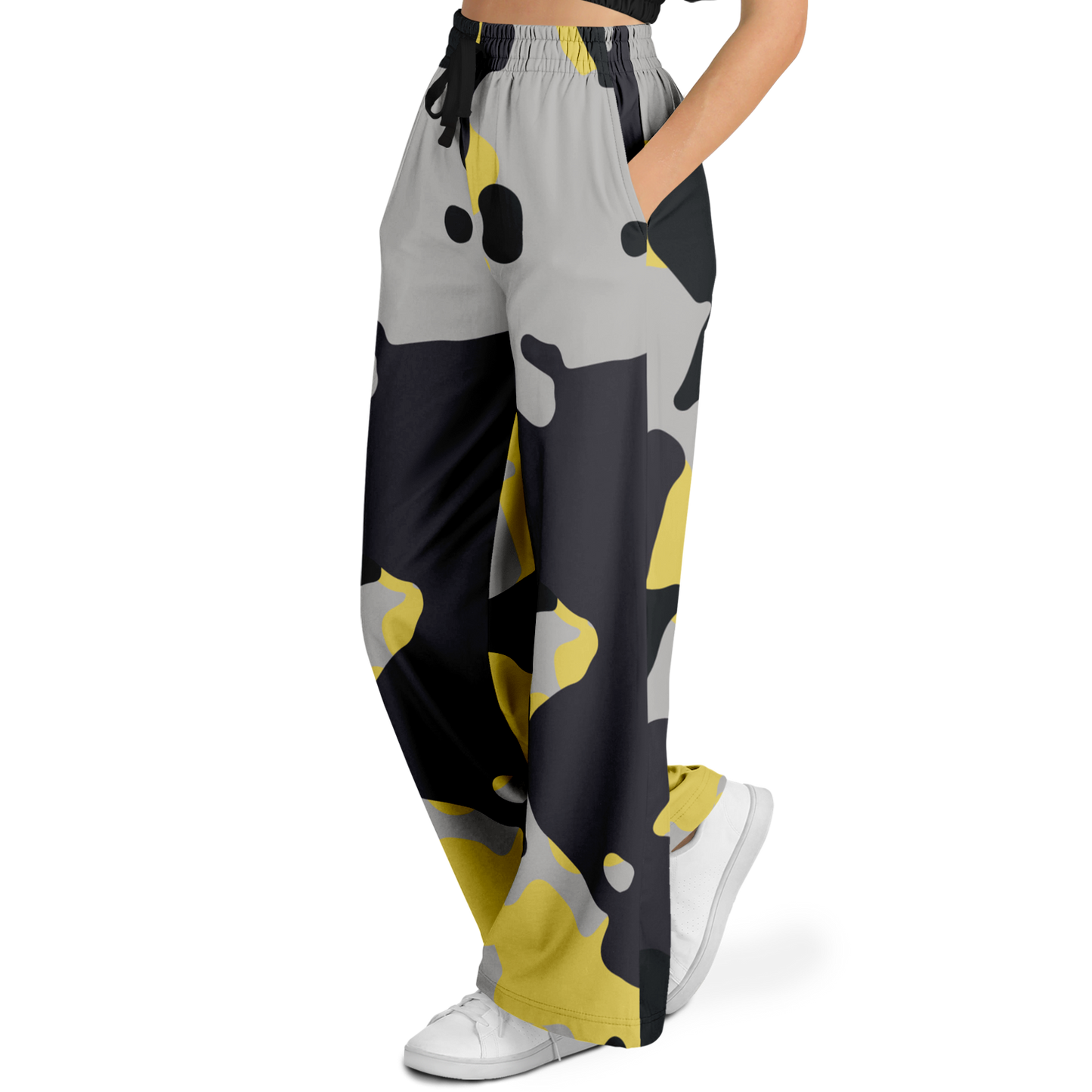 Camo Wide Leg Pants | Yellow, Black & Silver Camouflage