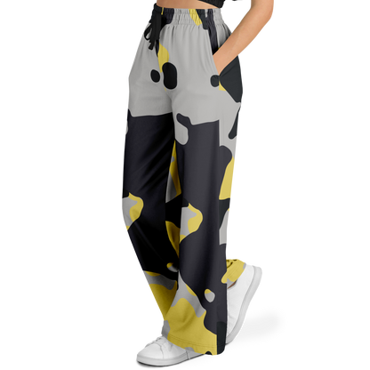 Camo Wide Leg Pants | Yellow, Black & Silver Camouflage