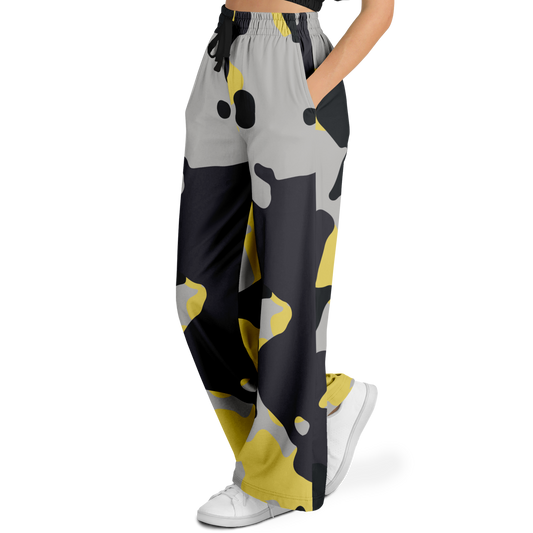 Camo Wide Leg Pants | Yellow, Black & Silver Camouflage