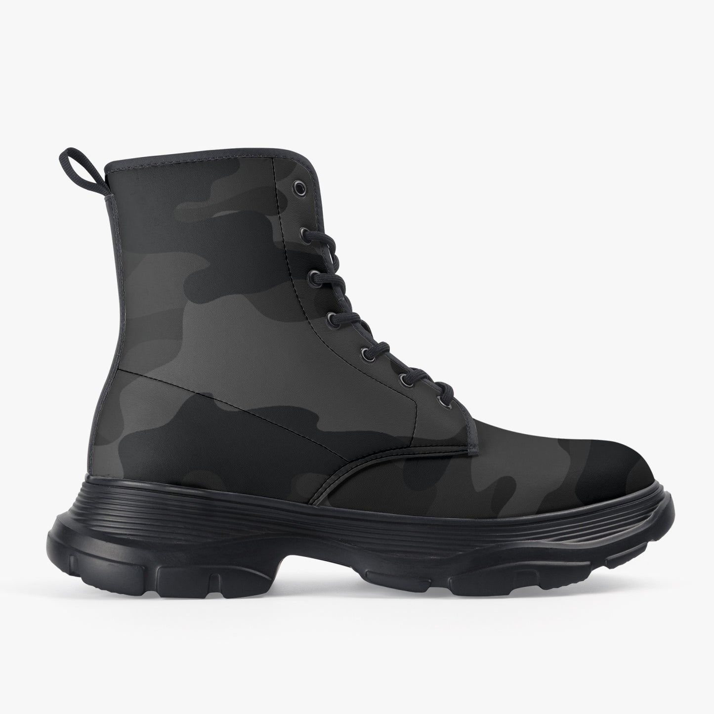 Chunky Boots | Leather in Black Camouflage