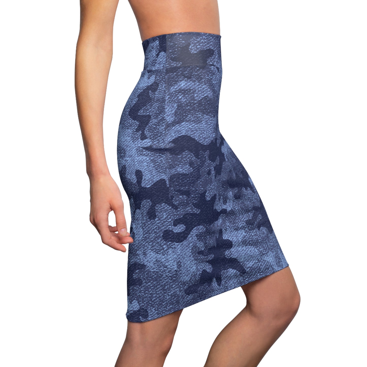 Camo Mini Skirt | Pencil Cut | Denim Blue