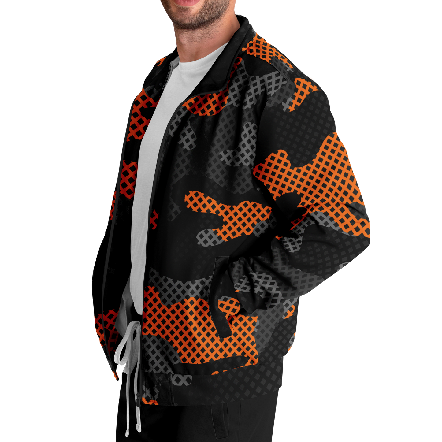 Camo Track Jacket | Orange & Black Pixel Camouflage