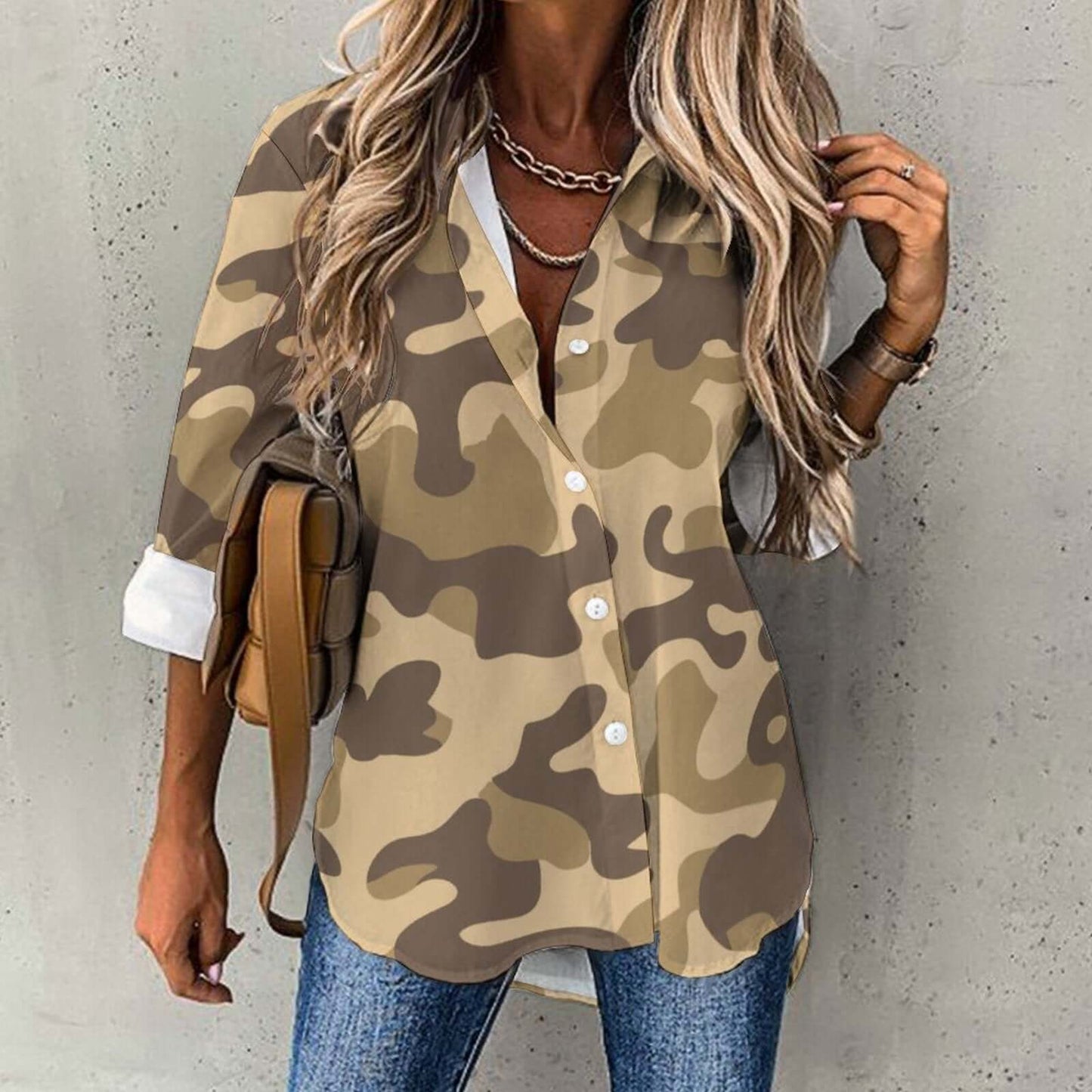 Women's Button-Up Camo Shirt | Khaki Camouflage