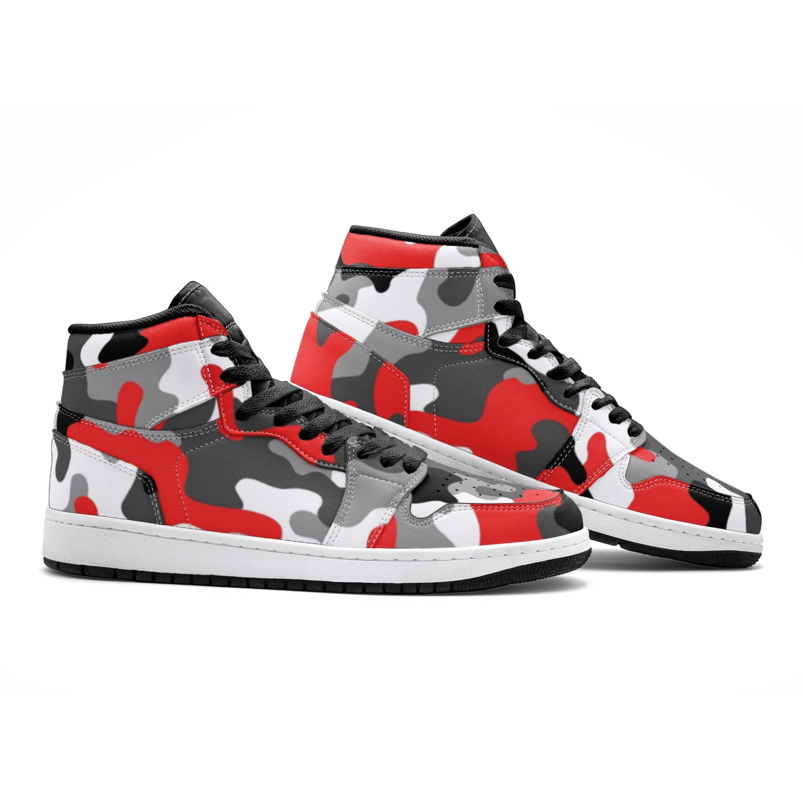 Red Camo Sneakers | Mixed Gray, Black, and White Camouflage