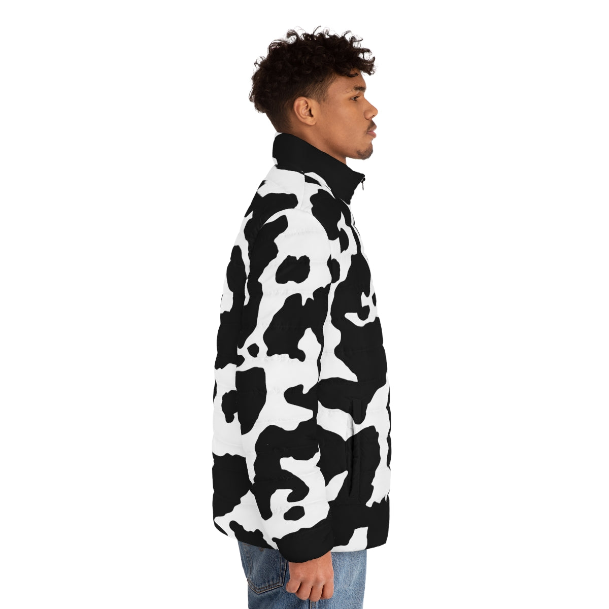 Men's Camo Puffer Jacket | Black & White Cow