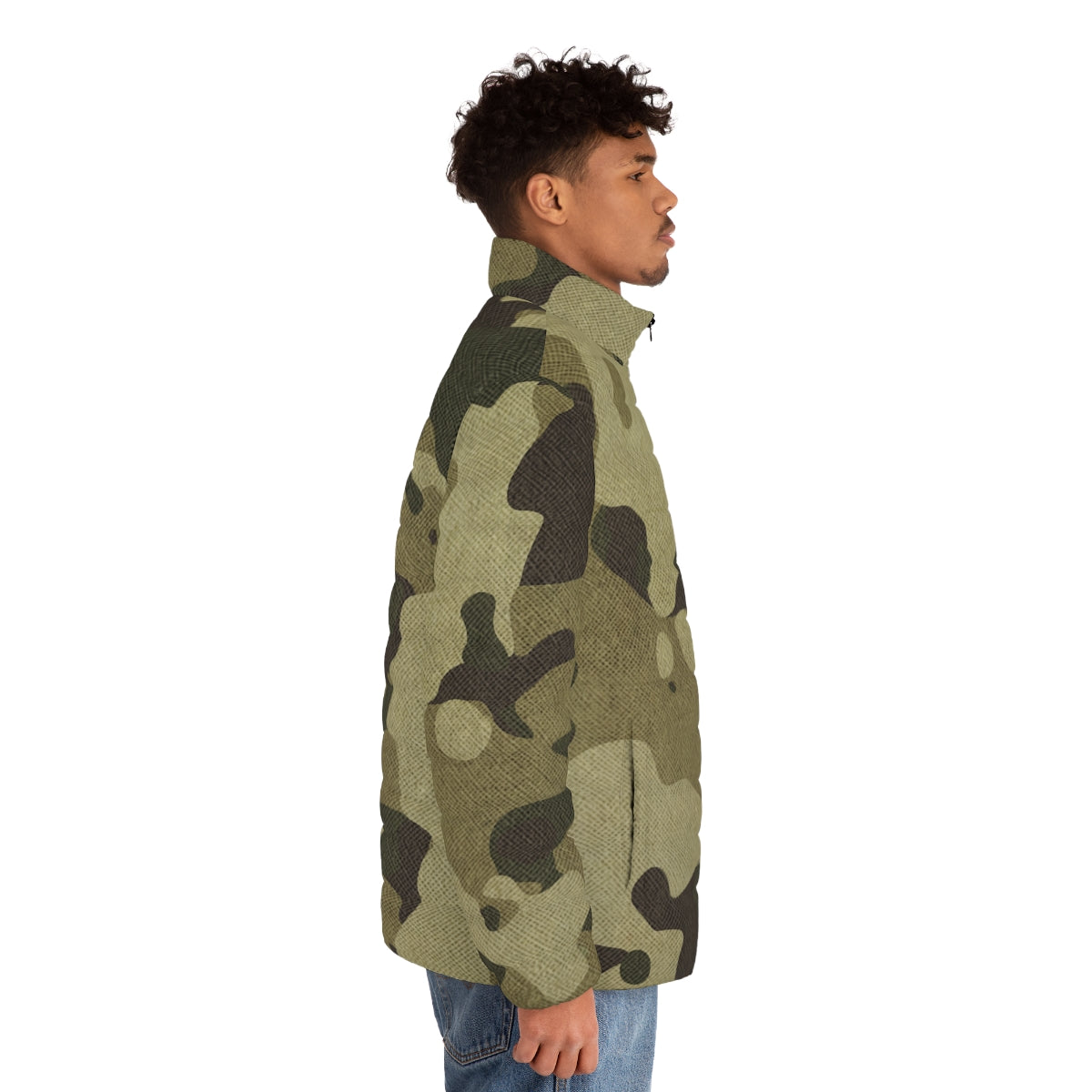 Men's Camo Puffer Jacket | Green Fabric Camouflage