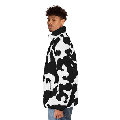 Men's Camo Puffer Jacket | Black & White Cow