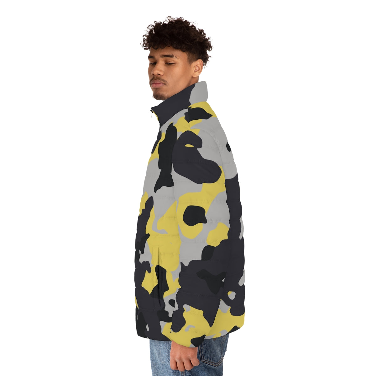 Men's Camo Puffer Jacket | Yellow, Black & Silver