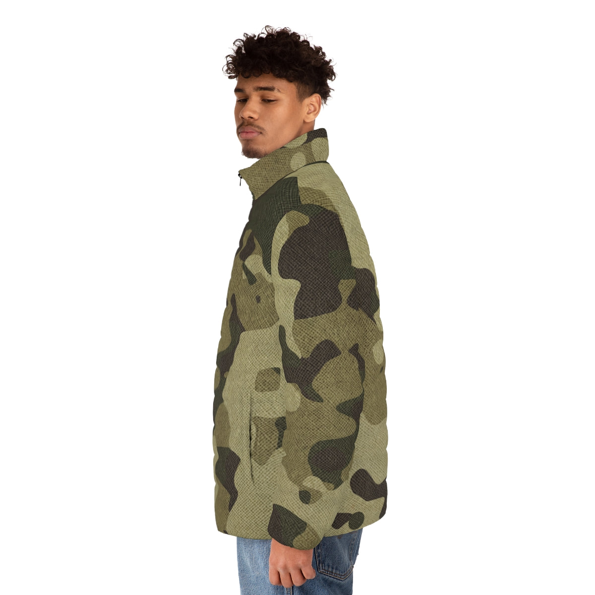 Men's Camo Puffer Jacket | Green Fabric Camouflage