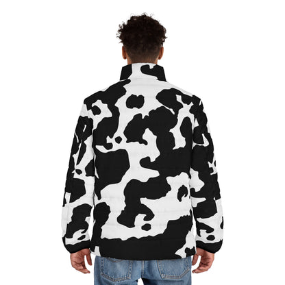 Men's Camo Puffer Jacket | Black & White Cow