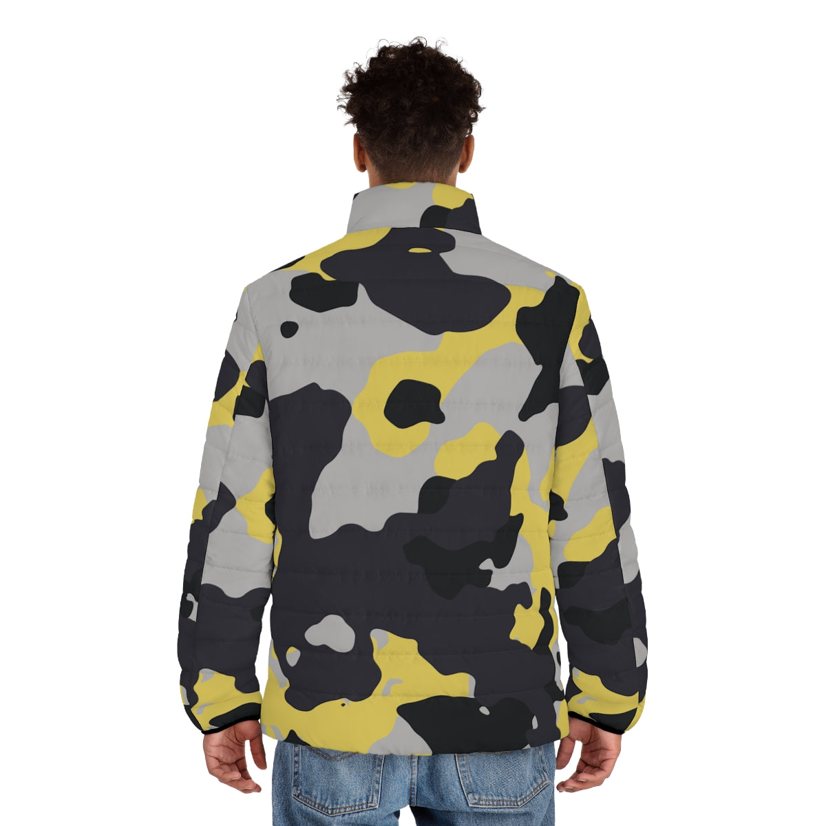 Men's Camo Puffer Jacket | Yellow, Black & Silver