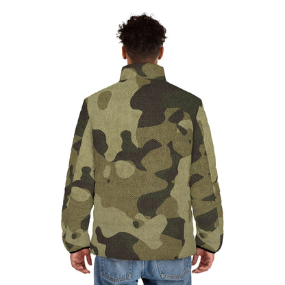 Men's Camo Puffer Jacket | Green Fabric Camouflage