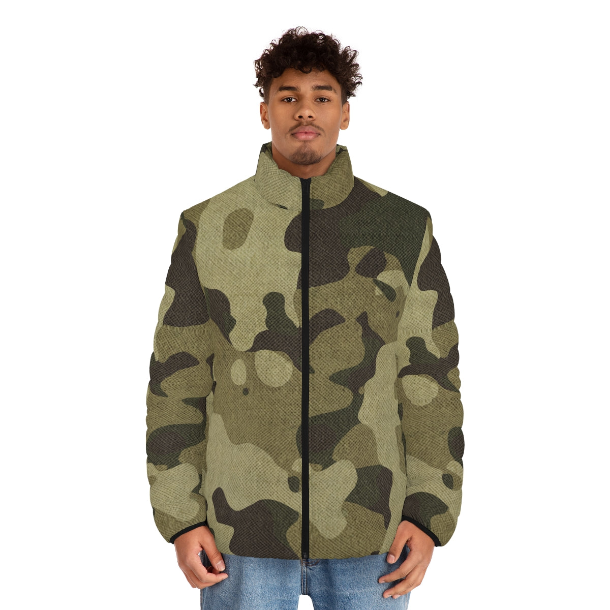 Men's Camo Puffer Jacket | Green Fabric Camouflage