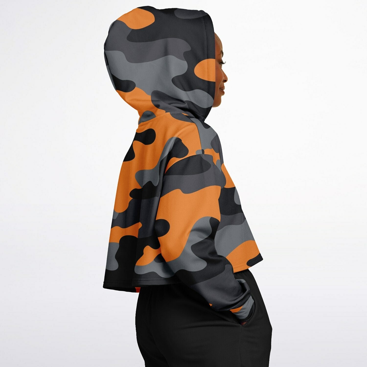 Cropped Hoodie For Women | Orange, Gray & Black Camouflage