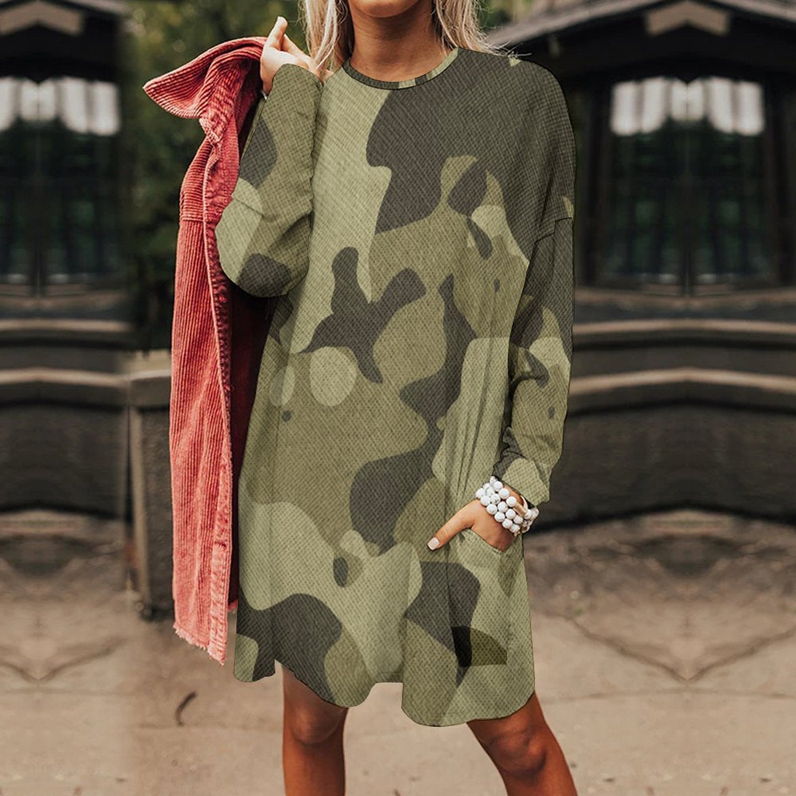 Camo Shirt | Loose Fit Long Sleeves | Green Fabric