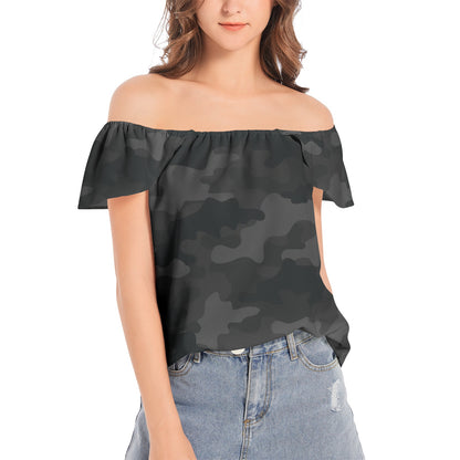 Off The Shoulder Camo Top | Black Camouflage