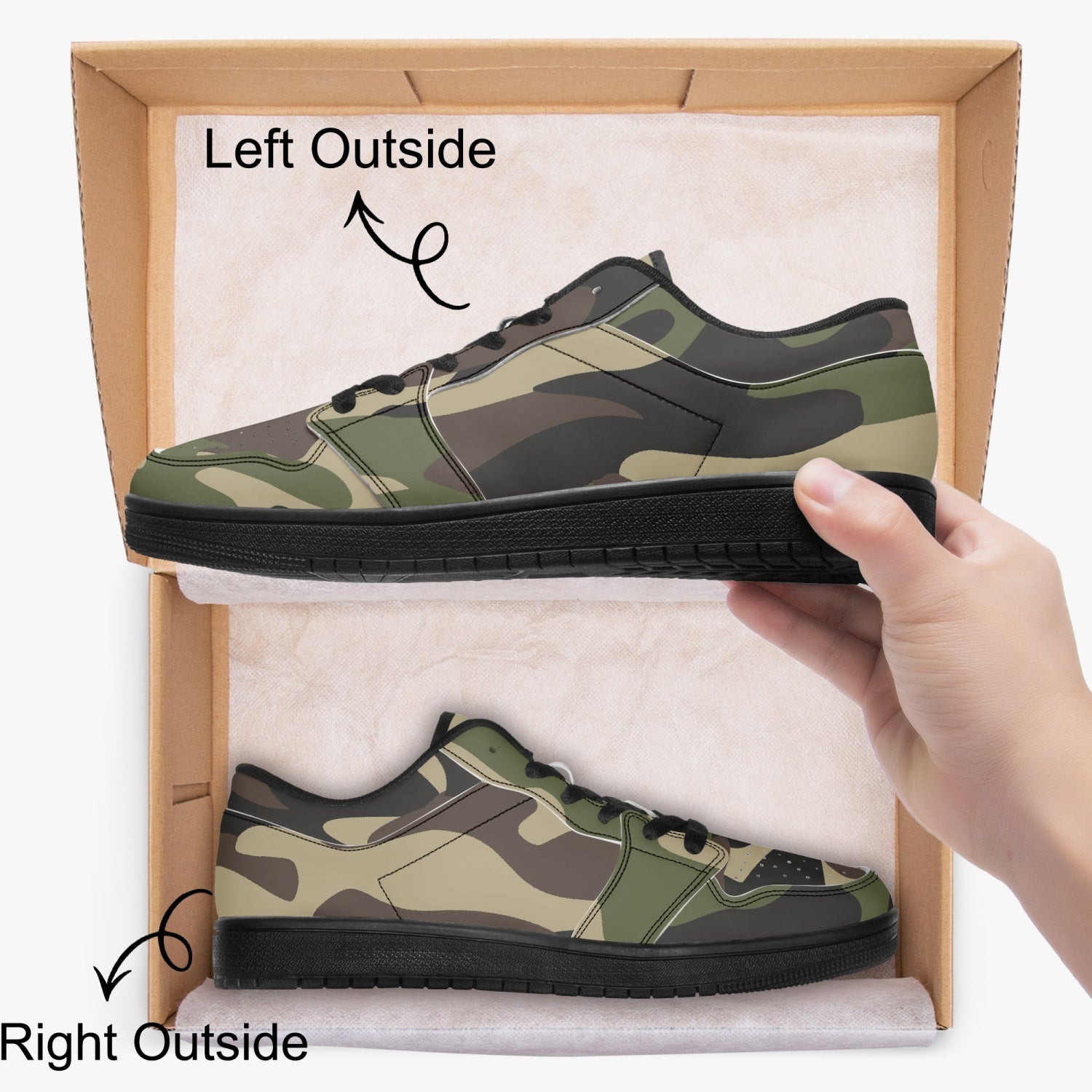 Camo Sneakers | Green Low-Top Leather Camouflage Shoes