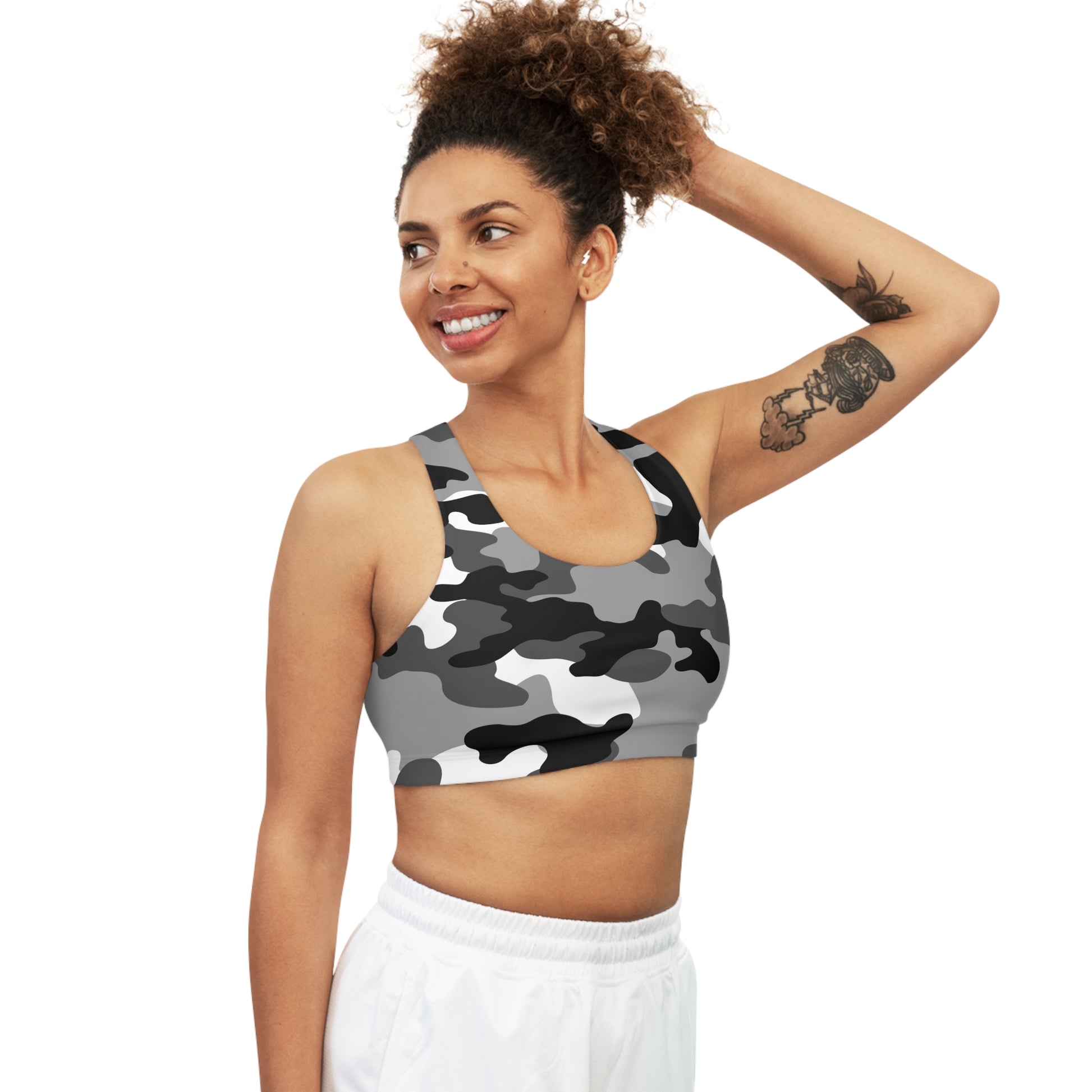 Camo Bra | Gray, Black, and White Sports Camouflage