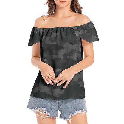 Off The Shoulder Camo Top | Black Camouflage