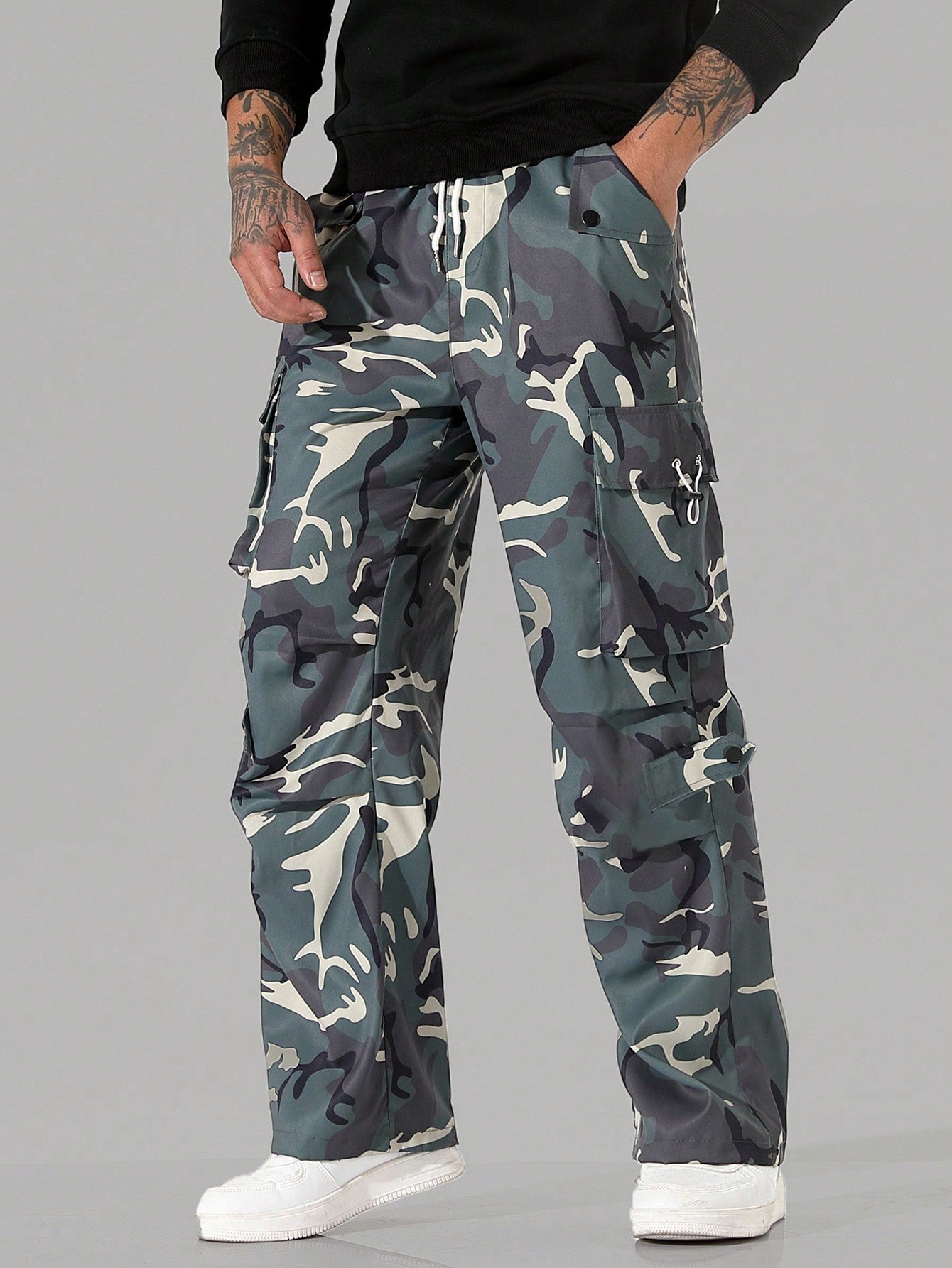 Men'S Camo Drawstring Pocket Casual Pants | Green, Beige, Khaki, Grey