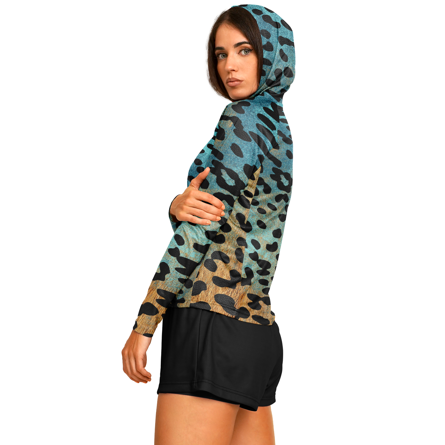 Performance Shirt for Women | Blue & Orange Cheetah Print