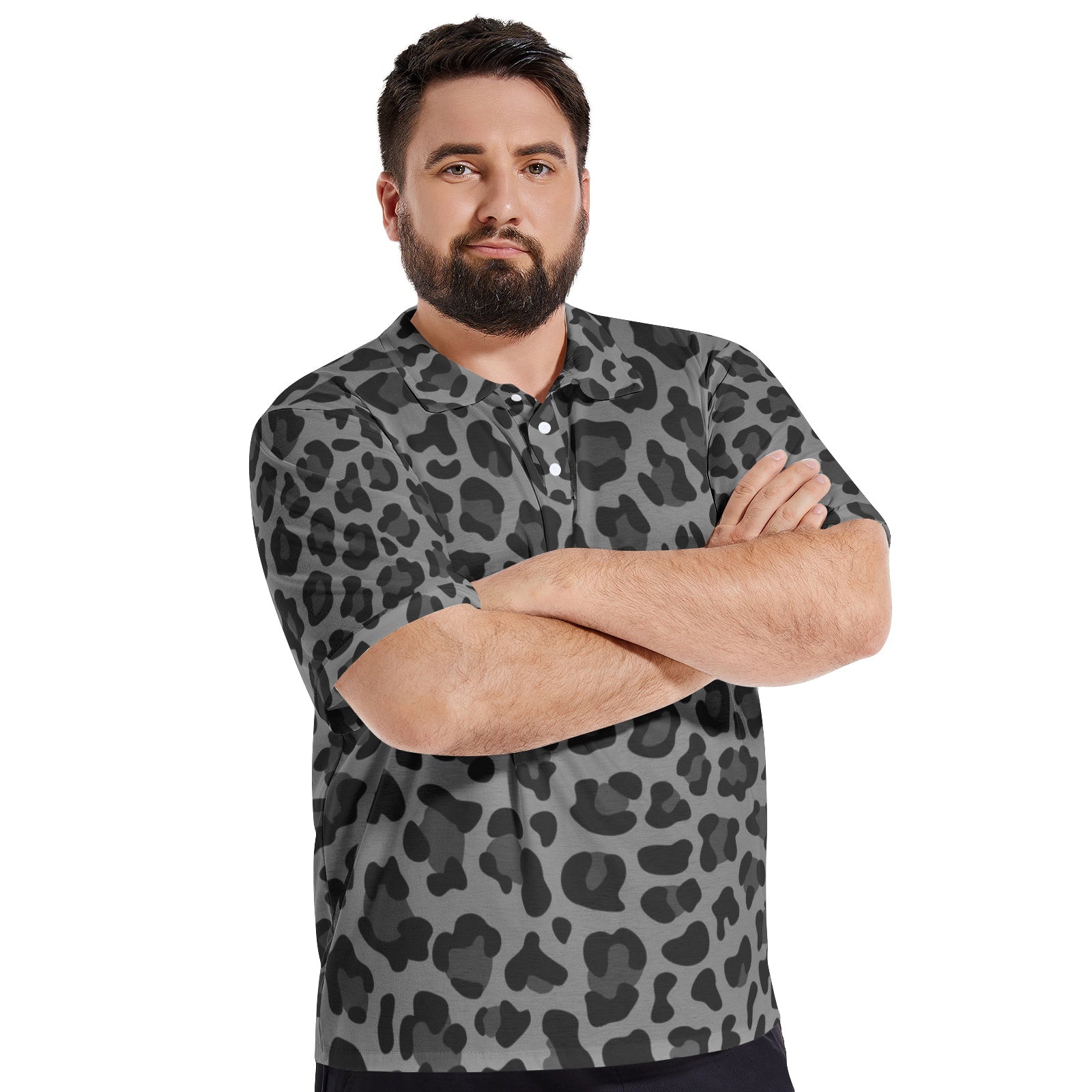 Leopard Golf Shirt For Men | Gray and Black Print