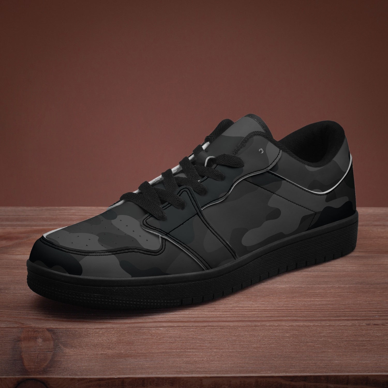 Camo Sneakers | Black Low-Top Leather Camouflage Shoes