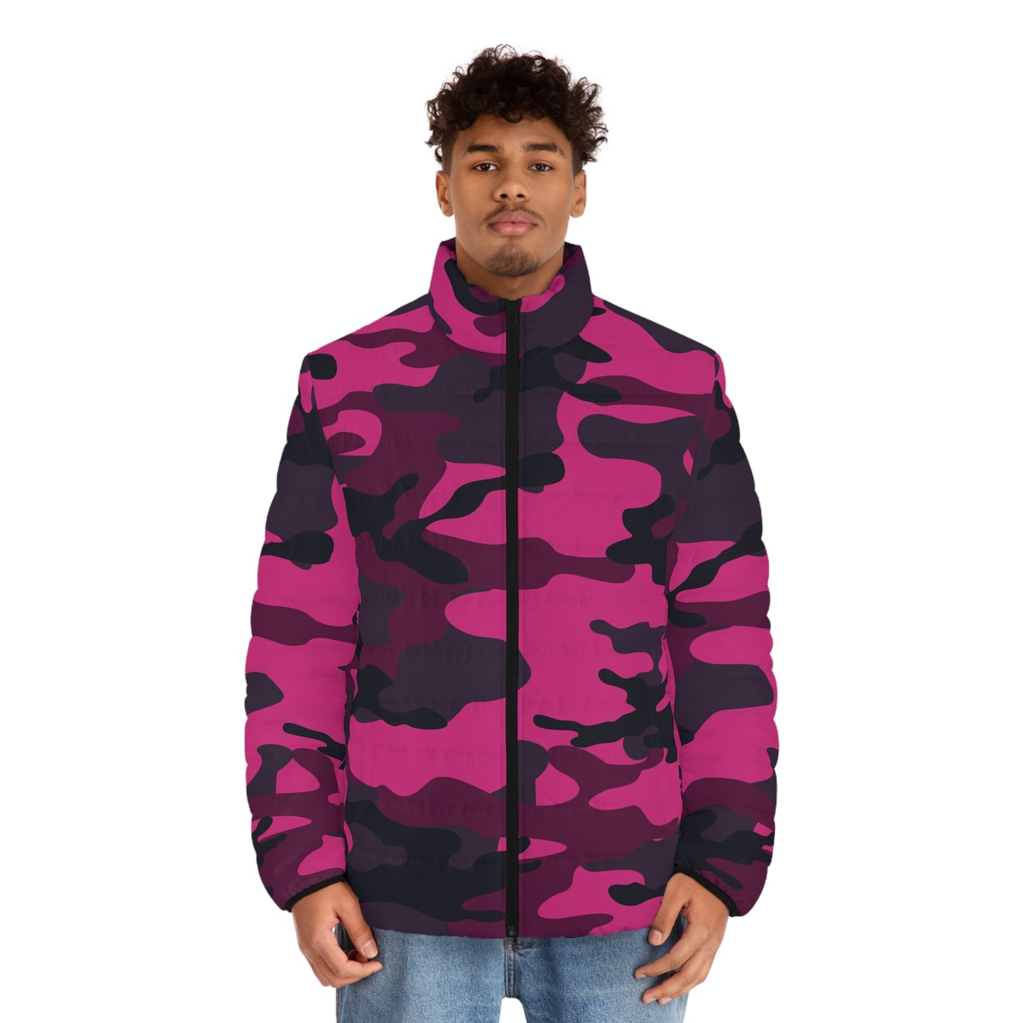 Camo Puffer Jacket For Men | Mixed Pink, Onyx & Deep Blue