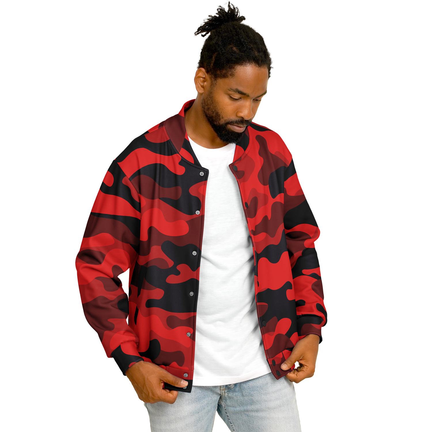 Red Camo Baseball Jacket | Unisex, Premium, Heavyweight Coat