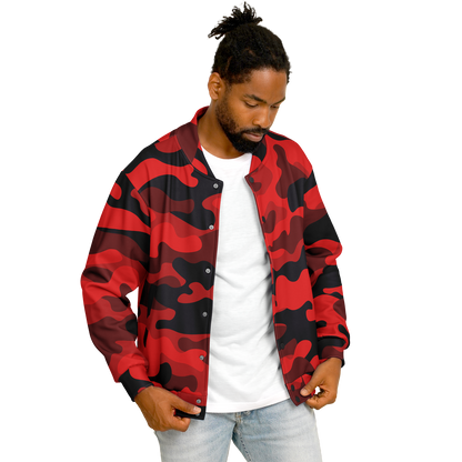 Red Camo Baseball Jacket | Unisex, Premium, Heavyweight Coat