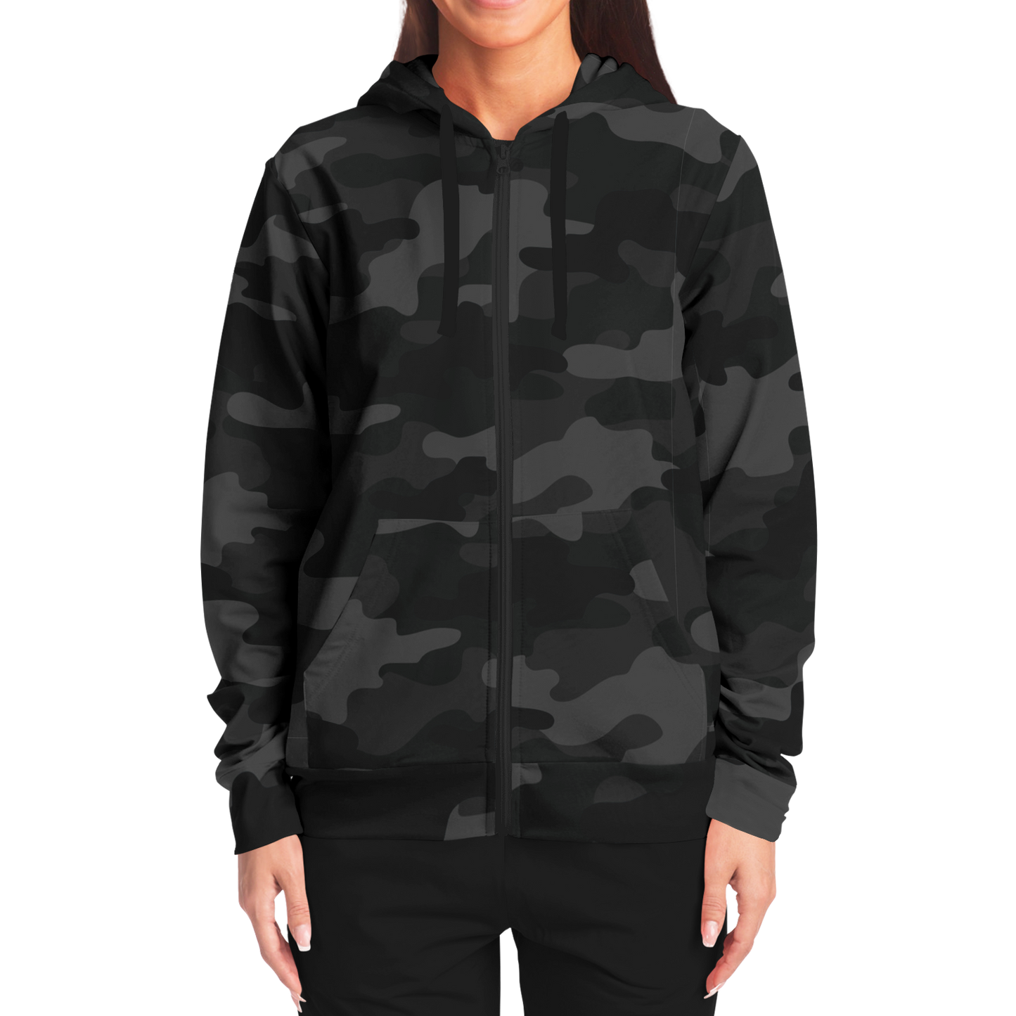 Zip-Up Hoodie | Black Camouflage