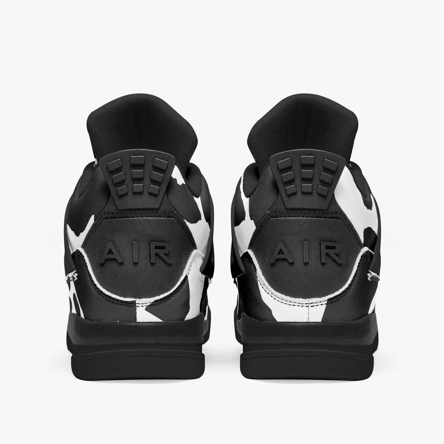 Camo Jordans AJ4 | Black and White Cow Print