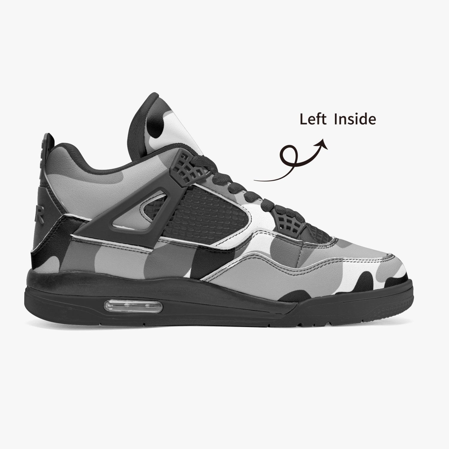 Camo Jordans AJ4 | Gray, Black and White Camouflage