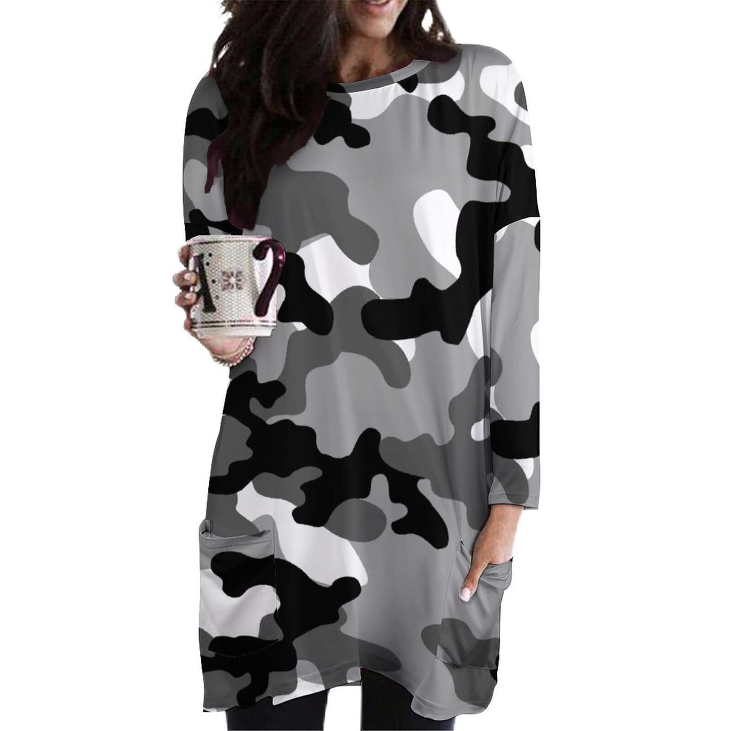 Camo Shirt | Loose Fit Long Sleeves | Black, White, & Gray