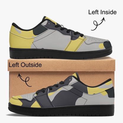 Camo Sneakers | Yellow Silver Low-Top Leather Camouflage Shoes