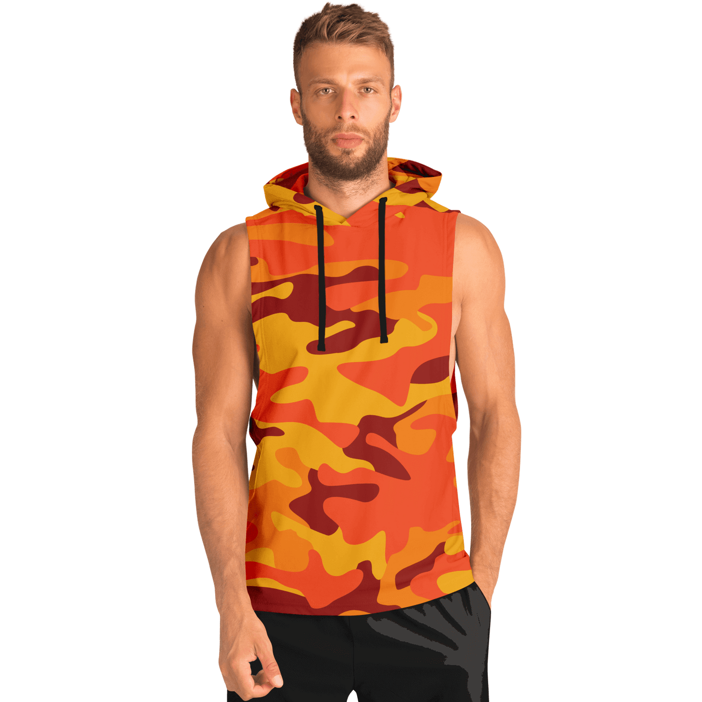 Sleeveless Hoodie | Orange & Red Camouflage