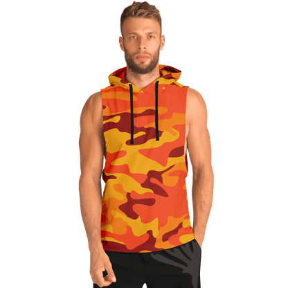 Sleeveless Hoodie | Orange & Red Camouflage