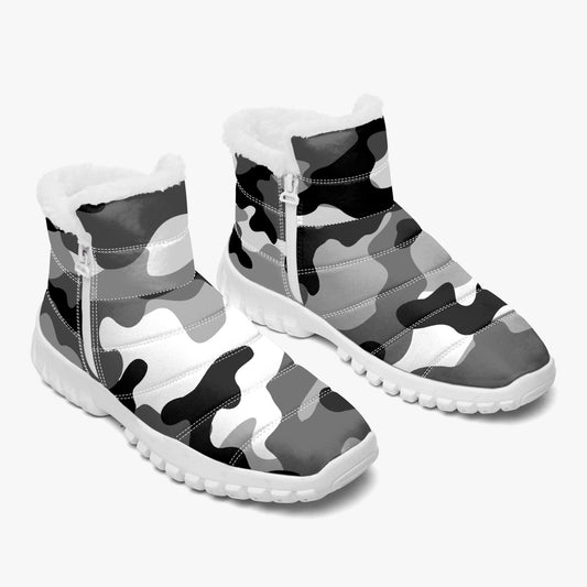 Camo Boots | Cotton-pad Fur Zipper Up | Gray, Black & White