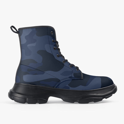 Chunky Boots | Leather in Deep Blue Camouflage