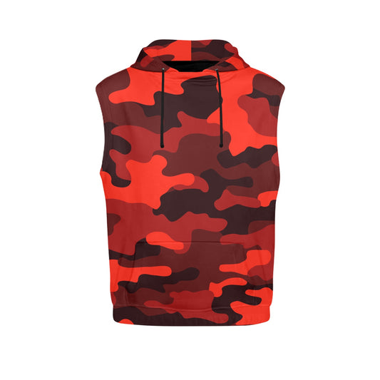 Sleeveless Camo Hoodie For Women | Scarlet Red and Black