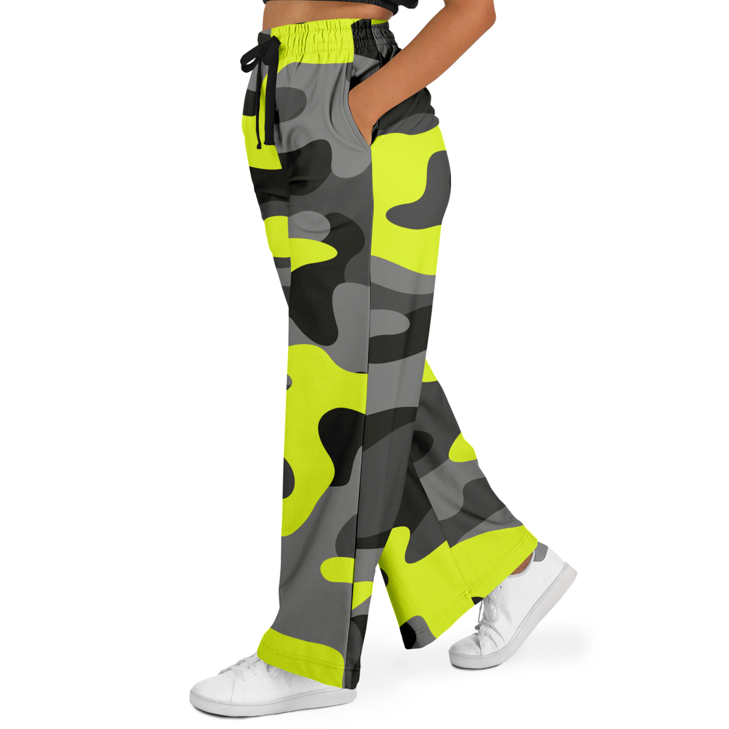 Camo Wide Leg Pants | Black, Gray & Yellow Camouflage