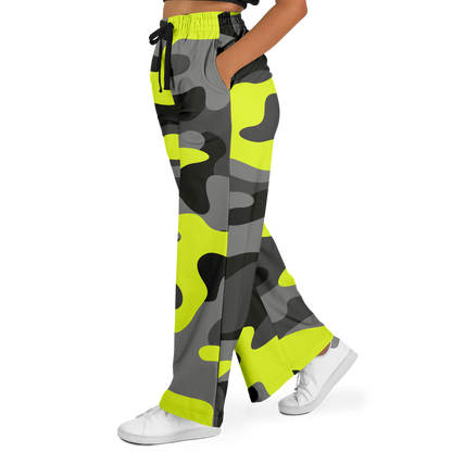 Camo Wide Leg Pants | Black, Gray & Yellow Camouflage