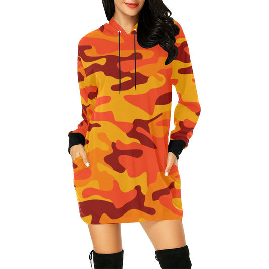 Camo Hoodie Dress | Orange and Red Camouflage