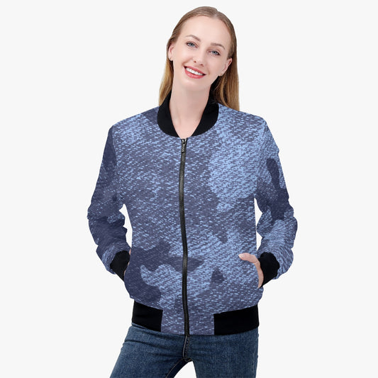 Women's Camo Bomber Jacket | Denim Blue Camouflage