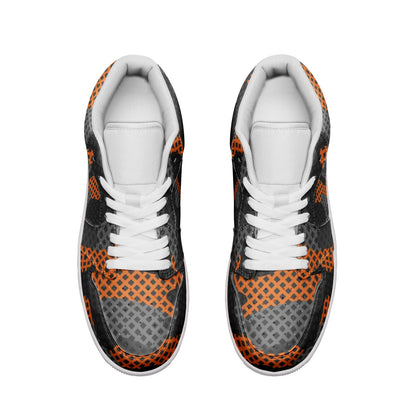 Camo Shoes | Black & Orange Pixel Low Top Leather Sneakers