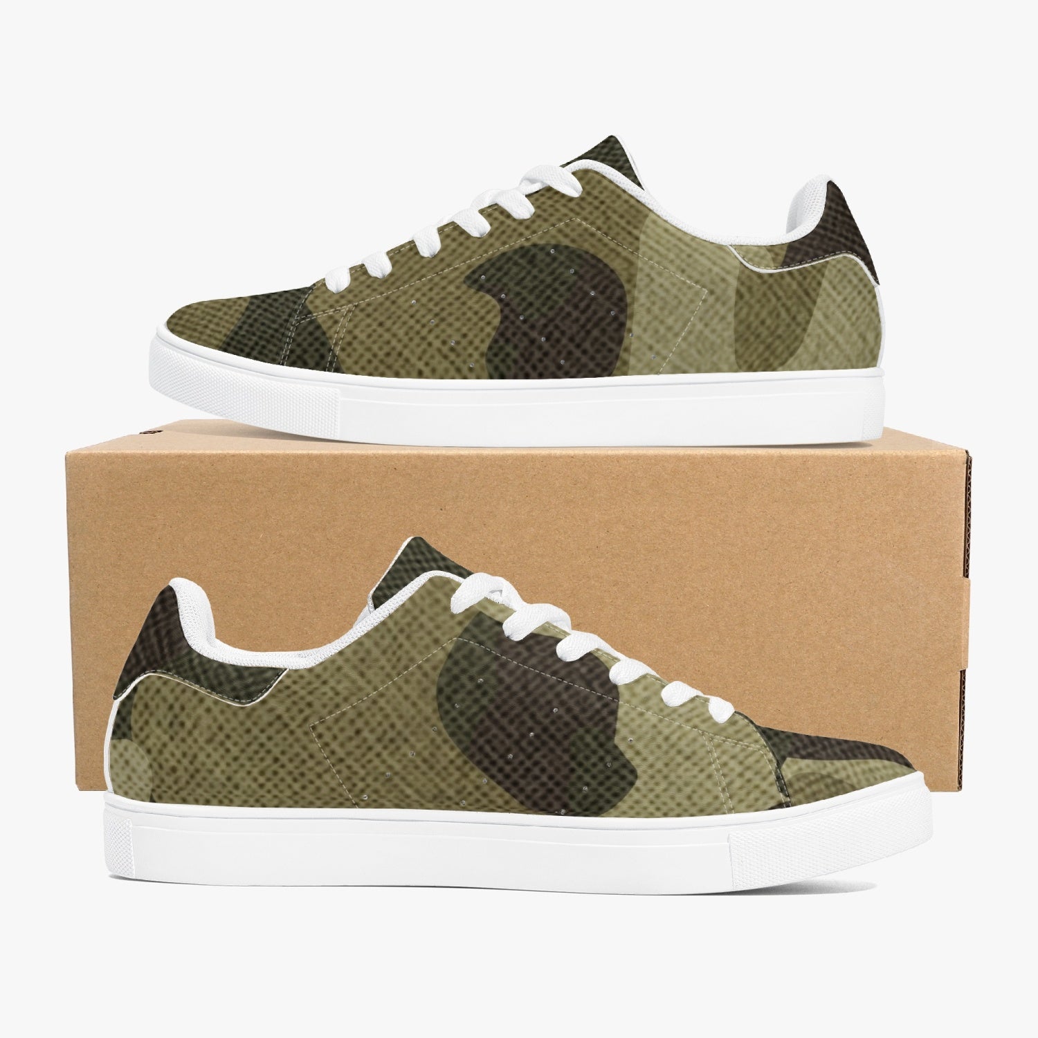 Camo Sneakers | Classic Low-Top Leather | Green Fabric