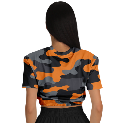 Camo Crop Top Sweatshirt | Orange, Gray & Black Camouflage